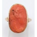 A 9K ROSE GOLD RING WITH NATURAL CORAL CENTRE STONE . 4.9gms size M