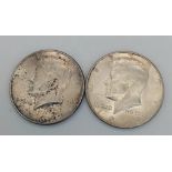 Two About Uncirculated Condition (Sheldon Scale) 1964 Kennedy Liberty Half Dollars - First Year of
