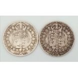 Two Very Good Condition Queen Victoria Jubilee Head Silver Half Crown Coins Dated 1889 & 1890.