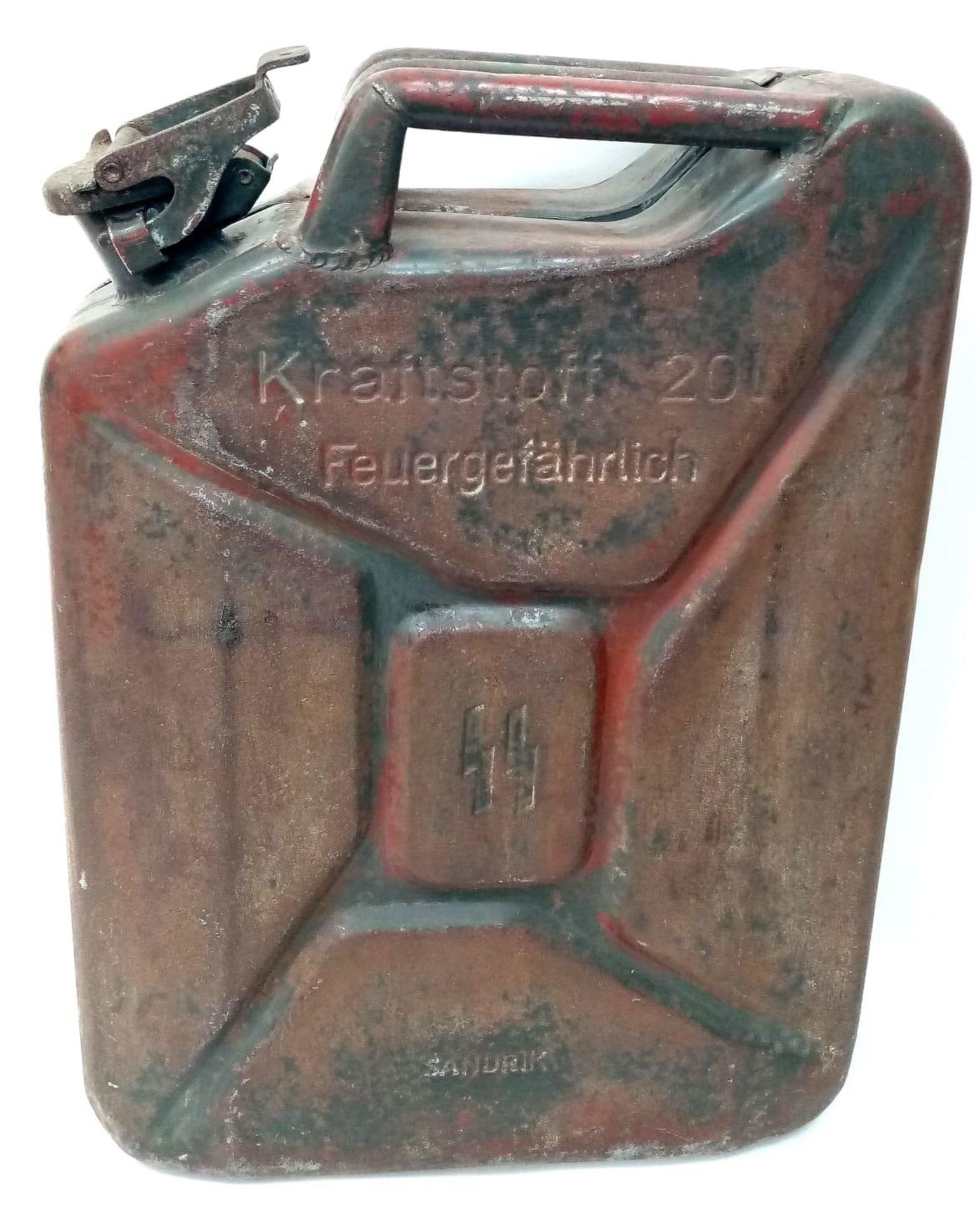 100% Genuine Waffen SS 20 Ltr. Jerry Can Made by Sandrik. This can was found in Normandy France.