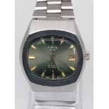 A Vintage Oris Automatic Gents Watch. Stainless steel strap and case - 38mm. Metallic green dial