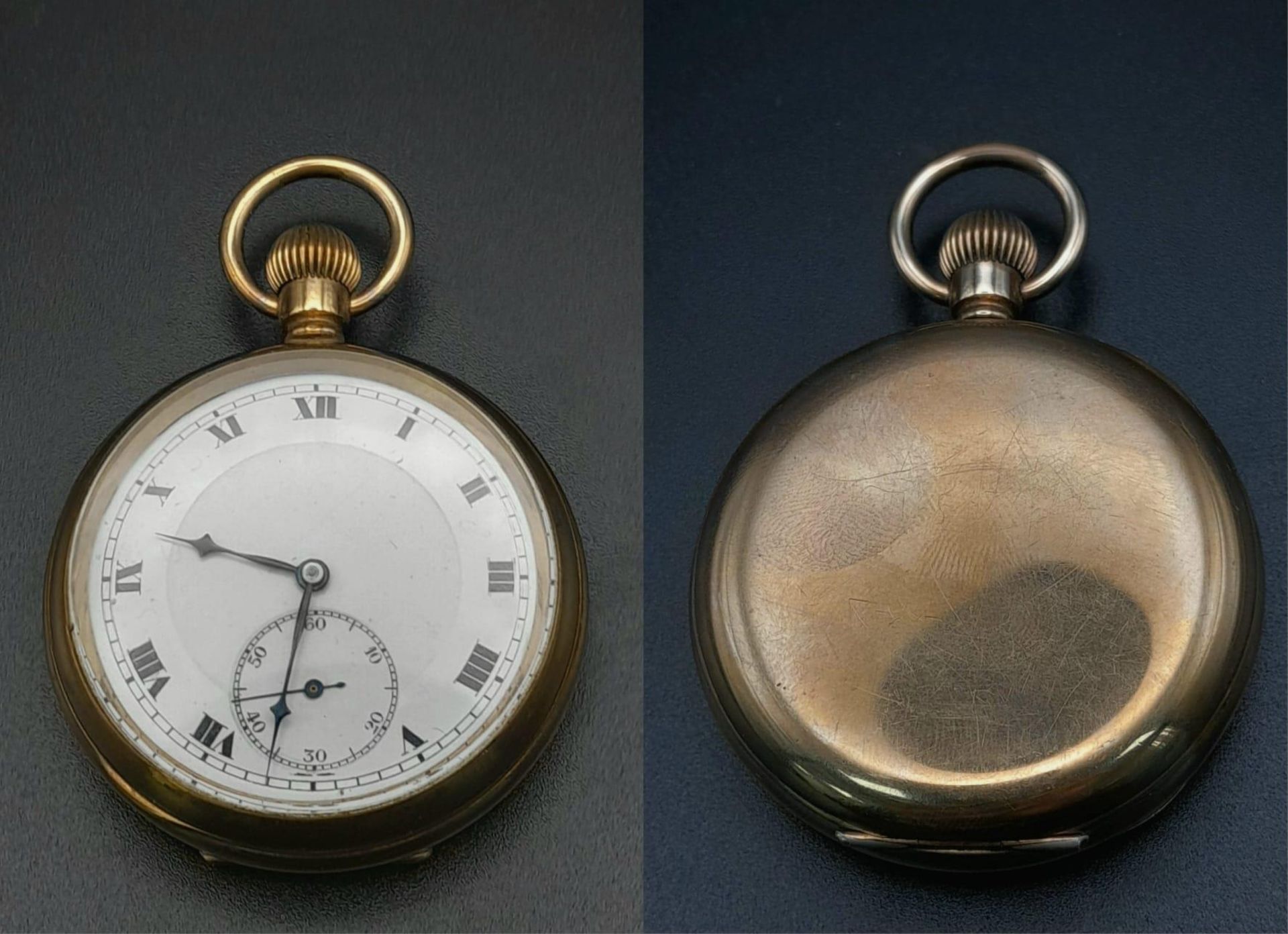 An Antique Illinois Gold Plated Pocket Watch with a Buren Movement. 5cm diameter. White dial with - Image 5 of 8