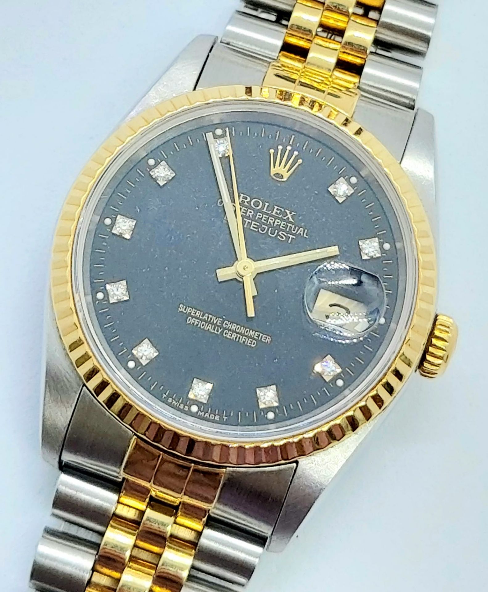 A Bi-Metal Rolex Oyster Perpetual Datejust Gents Diamond Watch. Bi-metal strap and case - 36mm. - Image 2 of 7