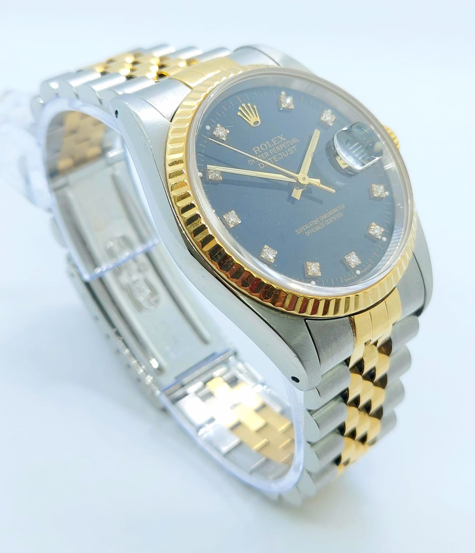 A Bi-Metal Rolex Oyster Perpetual Datejust Gents Diamond Watch. Bi-metal strap and case - 36mm. - Image 6 of 7