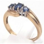 A Vintage 9K Yellow Gold Sapphire and Diamond Ring. Size Q. 3.1g total weight.