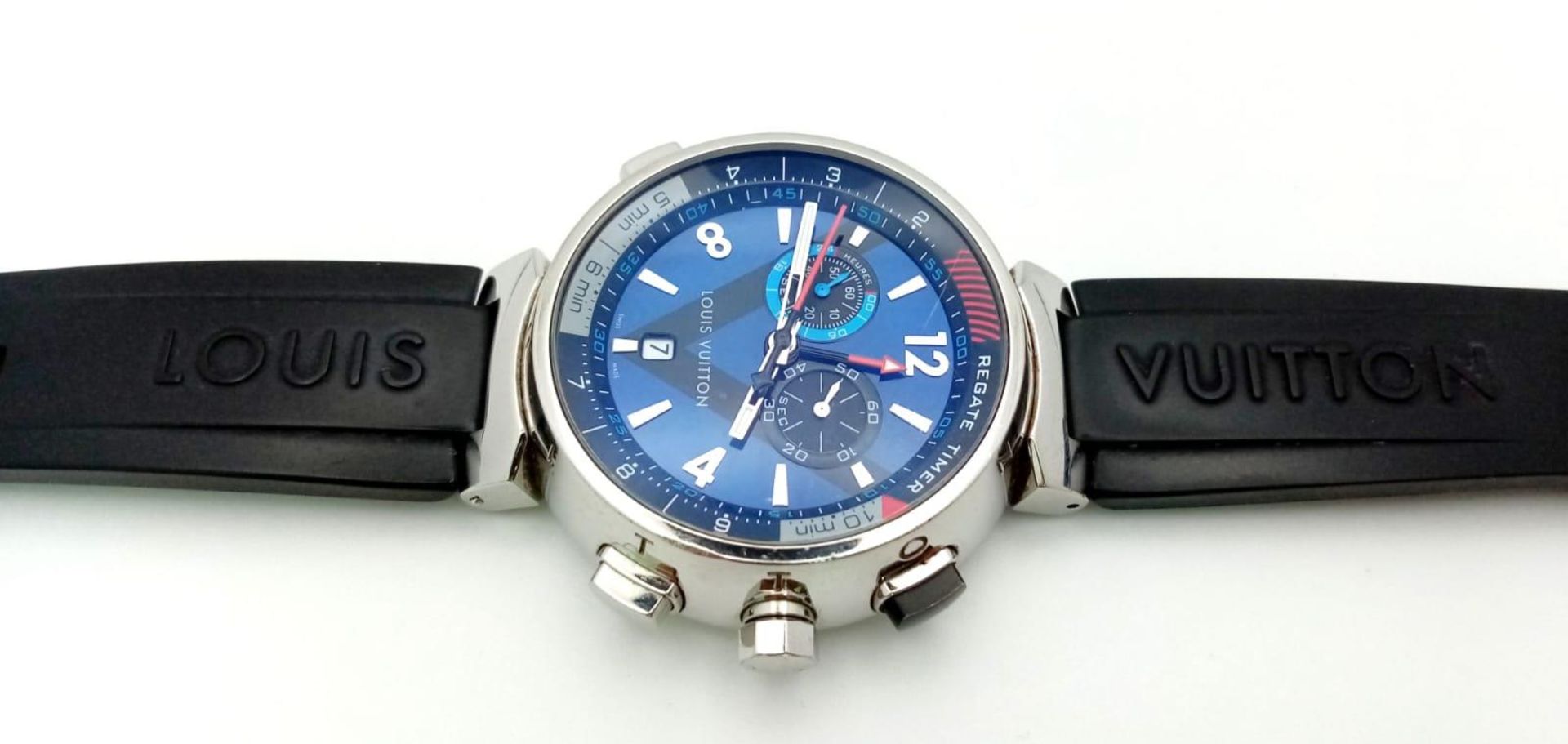 A Louis Vuitton Tambour Regatta Navy Men's Quartz Chronograph Watch. Black LV rubber strap. - Image 9 of 17