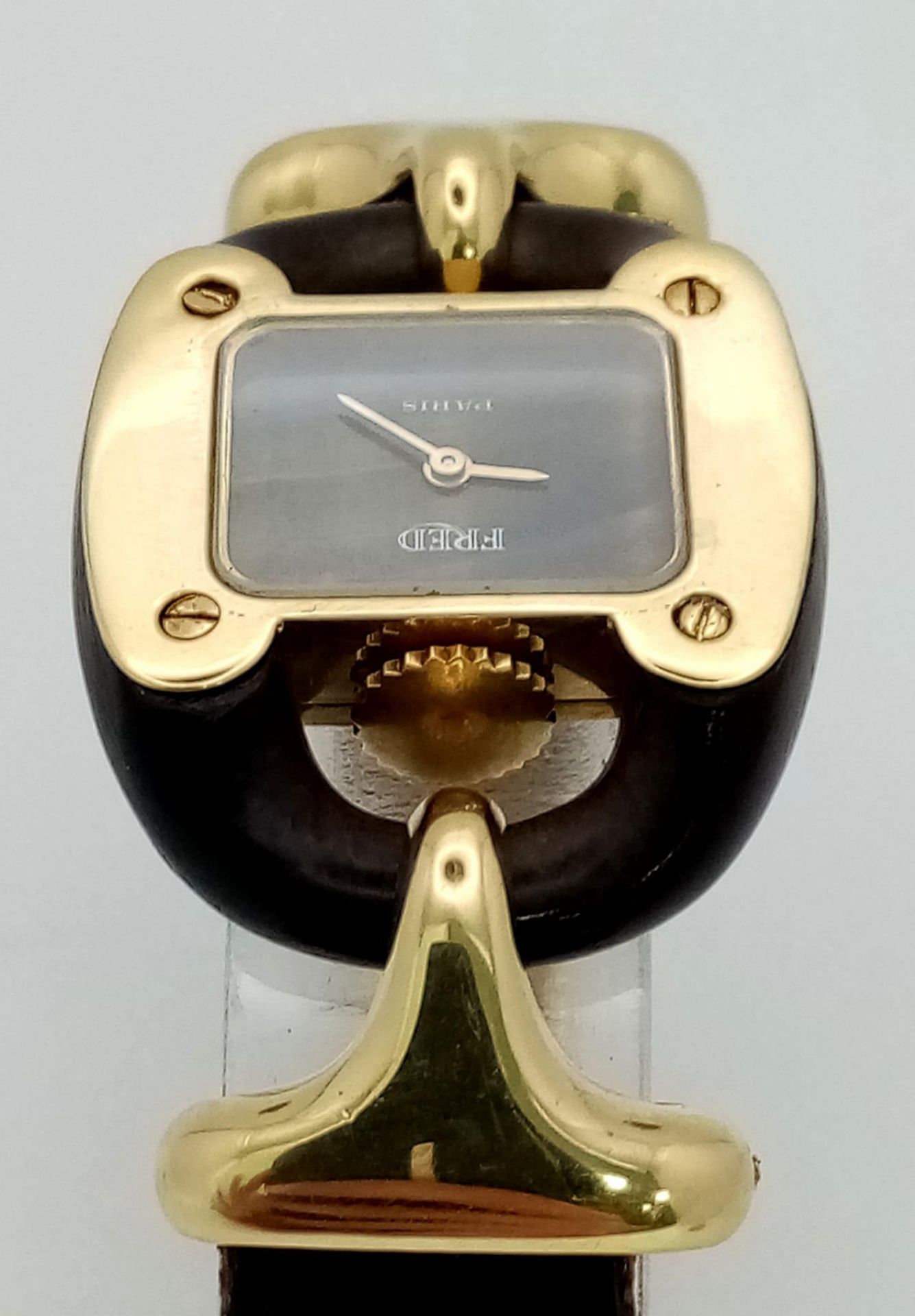 A very rare Fred of Paris 18K Gold Ladies Watch. Black leather and gilded metal bracelet. 18k gold - Image 9 of 13