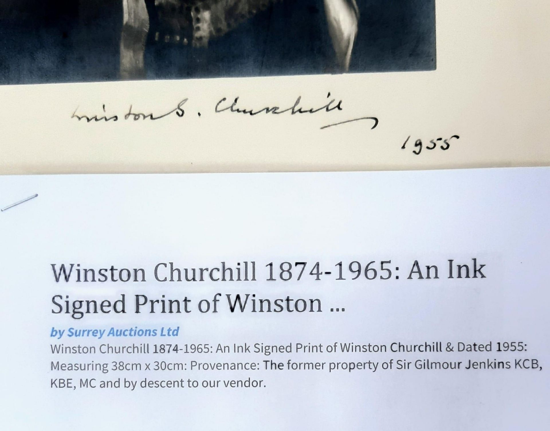 An Outstanding Condition Genuine Original Winston Churchill Ink Signed Portrait Image of Churchill - Image 2 of 2