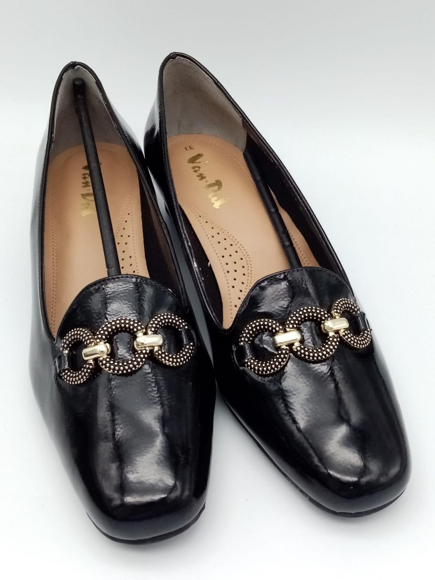 A Pair of Van Dal Twilight Black Patent Court Shoes, New in Box. Size UK5 (EU 38).