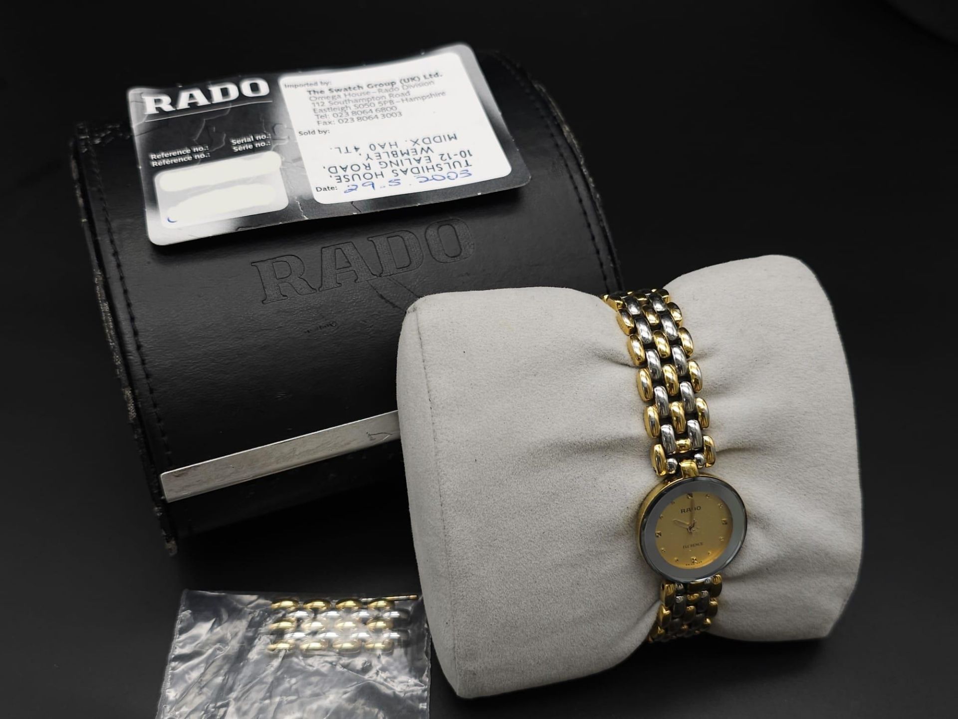 A Rado 'Florence' Quartz Ladies Watch. Two tone bracelet and case - 23mm. Gold tone dial. Comes with - Image 14 of 14