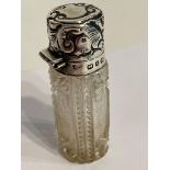 Antique SILVER TOPPED CUT GLASS PERFUME BOTTLE. Clear hallmark for Levi and Salaman, Birmingham