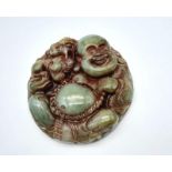 A Vintage Possibly Antique Chinese Green Jade Buddha Pendant. 4.5cm