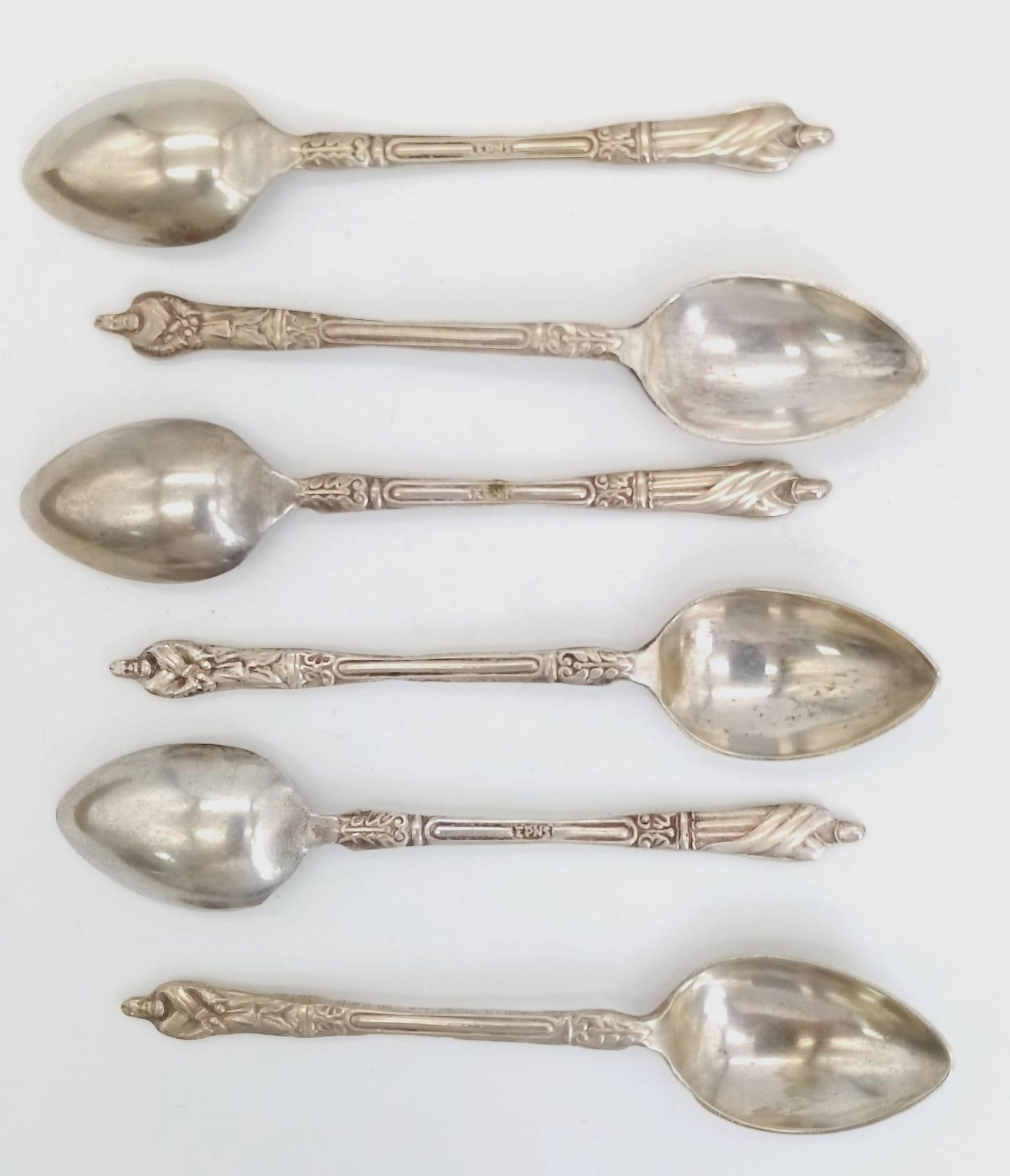 A Box Filled with 6x EPSN silver plate Teaspoons . 14 x 13x 2cm.