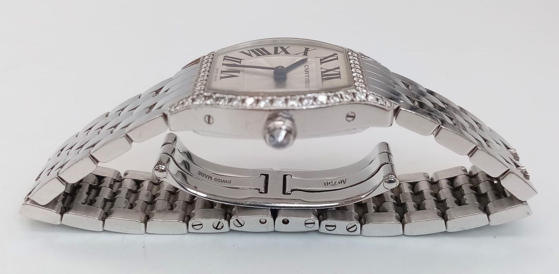 A Cartier Tortue 18K White Gold and Diamonds Ladies Watch. 18k white gold bracelet and case - 30mm x - Image 17 of 23