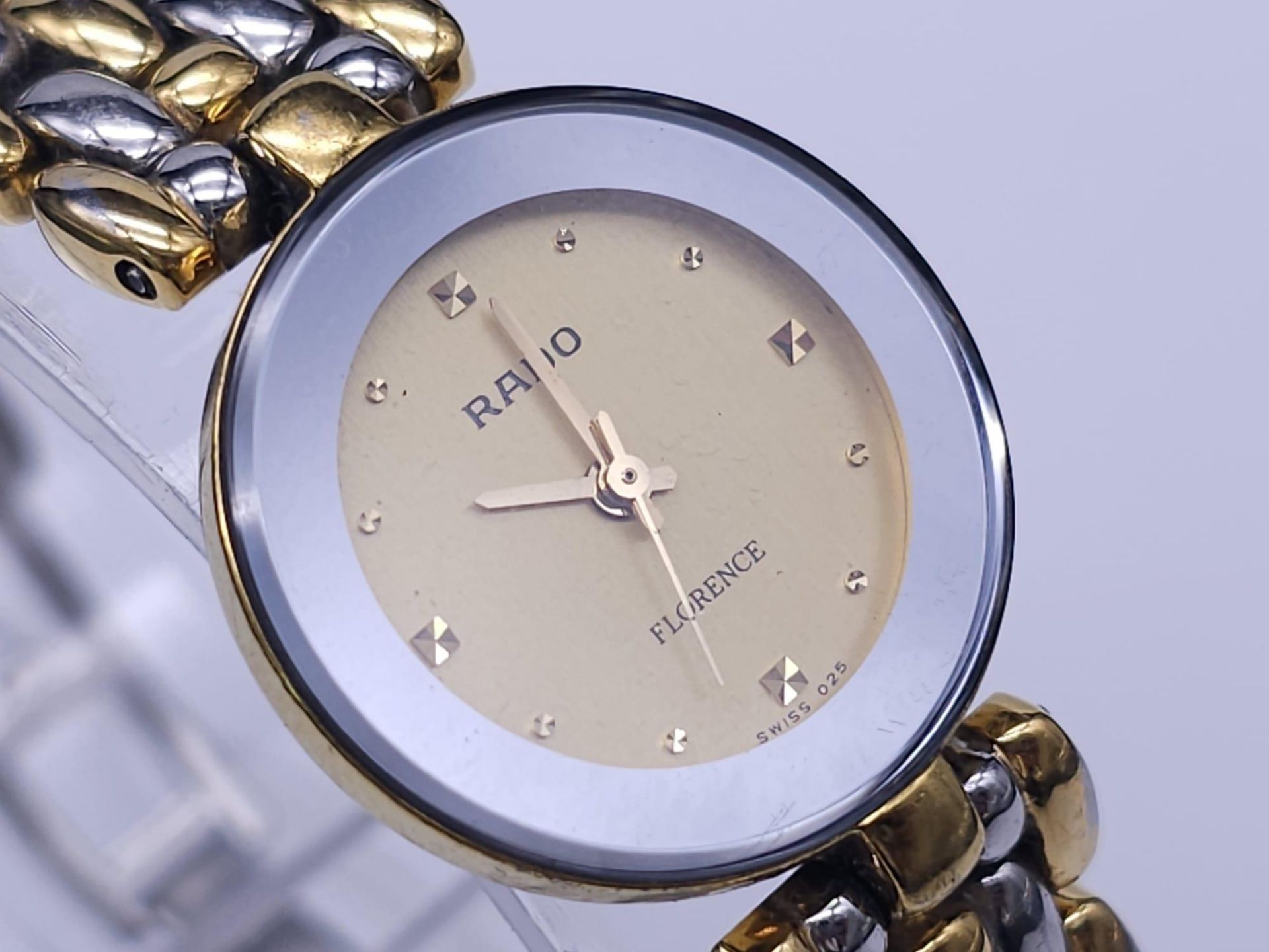 A Rado 'Florence' Quartz Ladies Watch. Two tone bracelet and case - 23mm. Gold tone dial. Comes with - Image 5 of 14