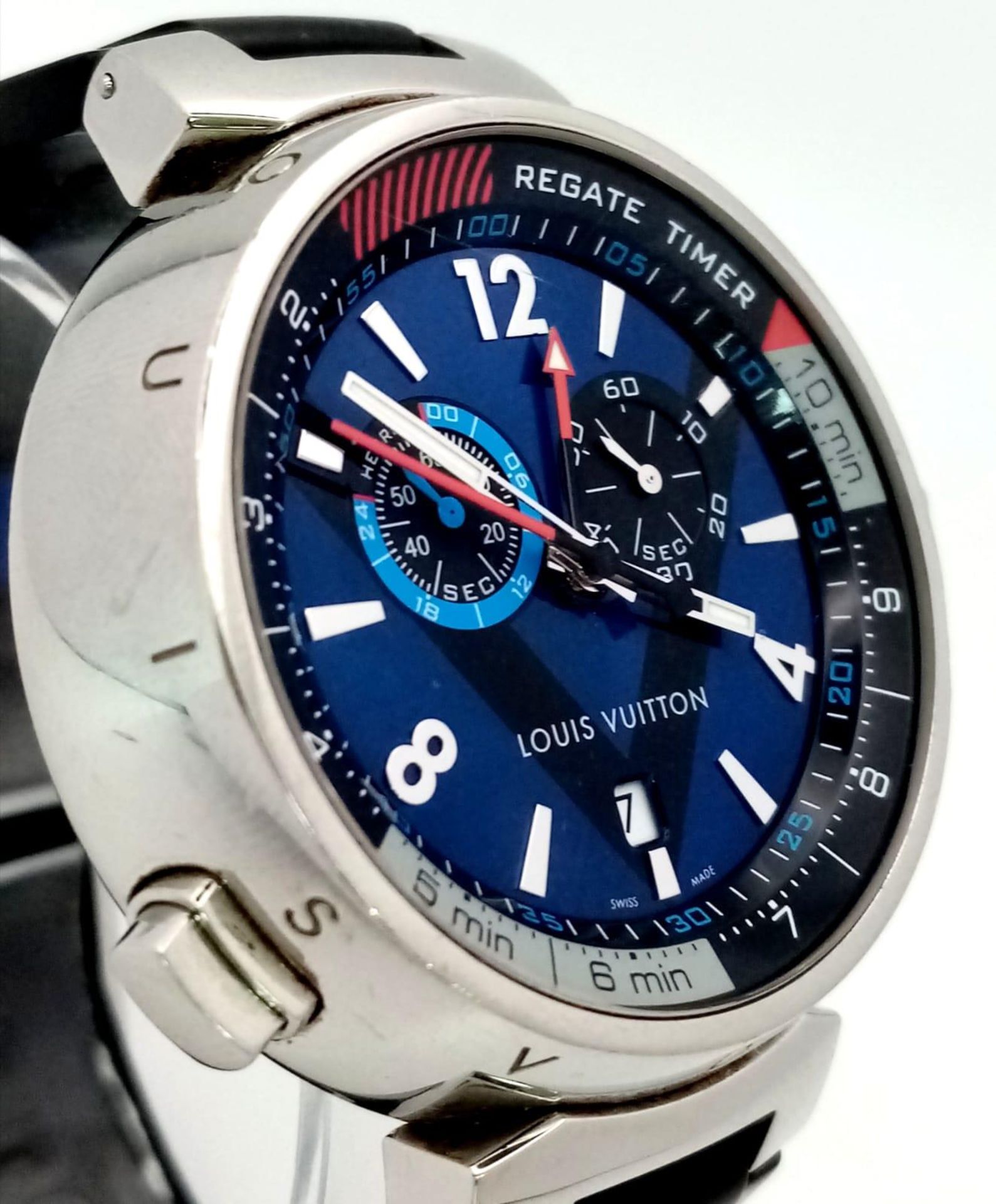 A Louis Vuitton Tambour Regatta Navy Men's Quartz Chronograph Watch. Black LV rubber strap. - Image 5 of 17