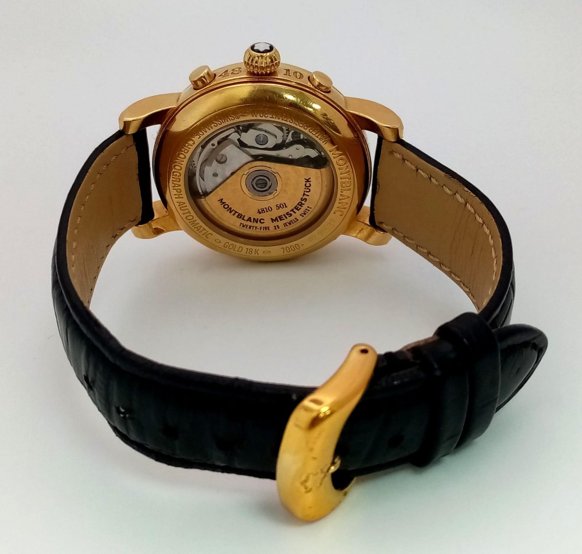 A Montblanc 18K Gold Meisterstuck 4810 Automatic Gents Watch. Black leather strap. 18k gold case - - Image 21 of 23