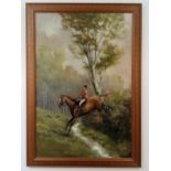 AN OIL ON CANVAS PAINTING TITLED "THE HUNTSMAN" PAINTED AND SIGNED BY DION PEARS A MEMBER OF THE