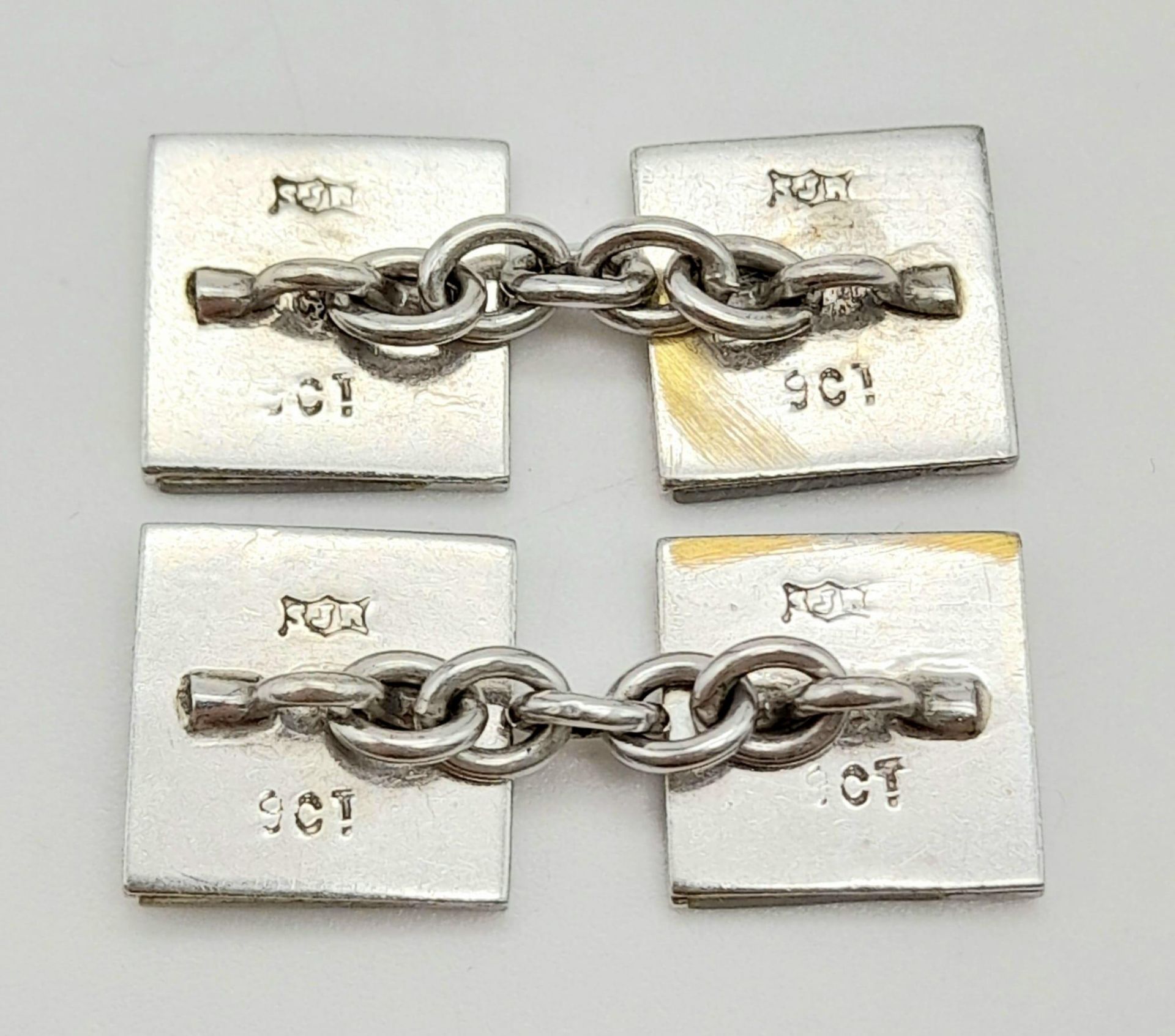 Pair of 9k white gold cufflinks, mother of pearl decorated square faces, weight 5.7g ref 13229 - Image 3 of 4
