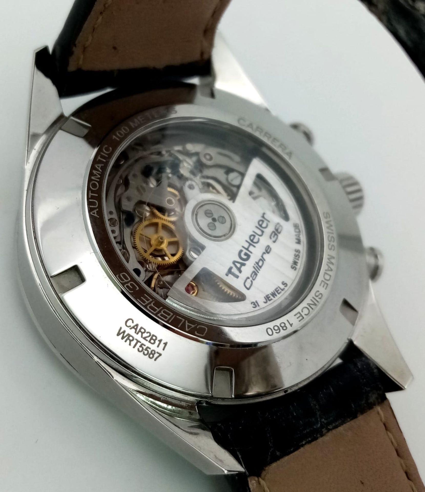 A TAG-HEUEUR "CARRERA - CALIBRE 36" AUTOMATIC CHRONOGRAPH WITH SKELETON BACK IN UNUSED AS NEW - Image 4 of 7