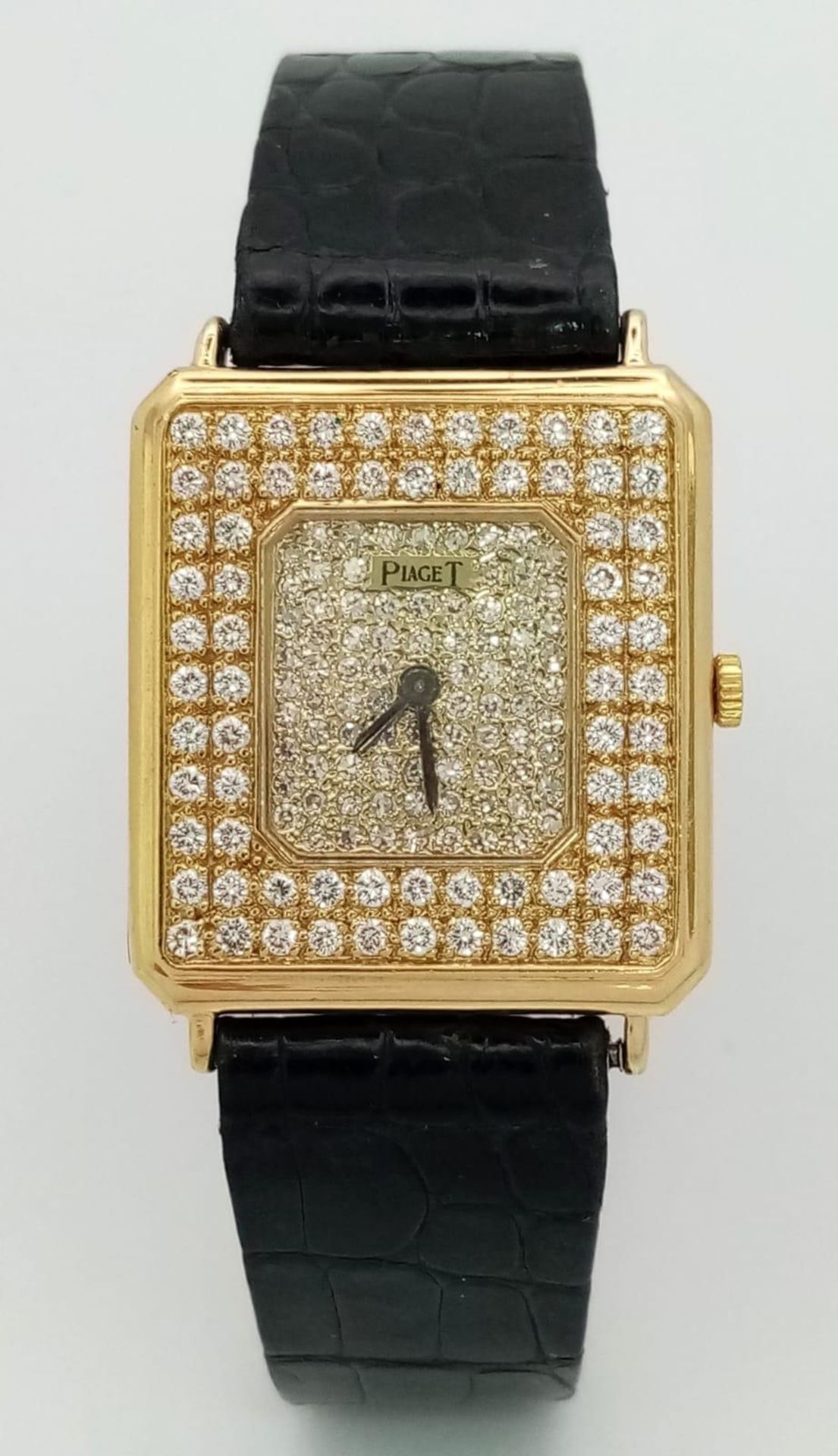 A Piaget 18K Yellow Gold and Diamond Encrusted Ladies Dress Watch. Black leather strap with Piaget - Image 6 of 27