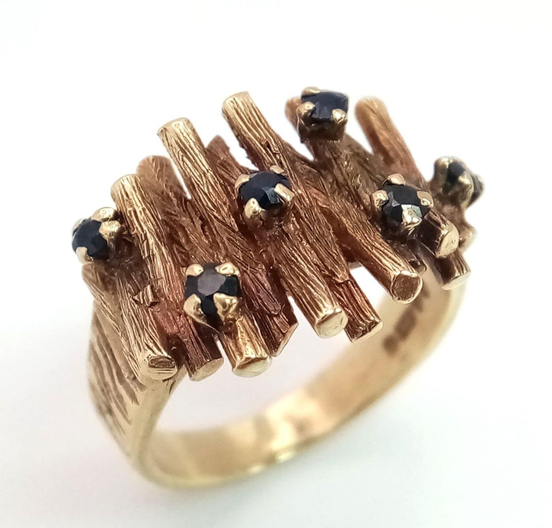 A 9K Yellow Gold and Sapphire Tree Branch Ring. Be at one with nature with this unique foliage