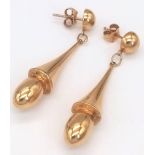 A Pair 9K Yellow Gold Cornet Drop Earrings. 4cm drop. 3.6g total weight.