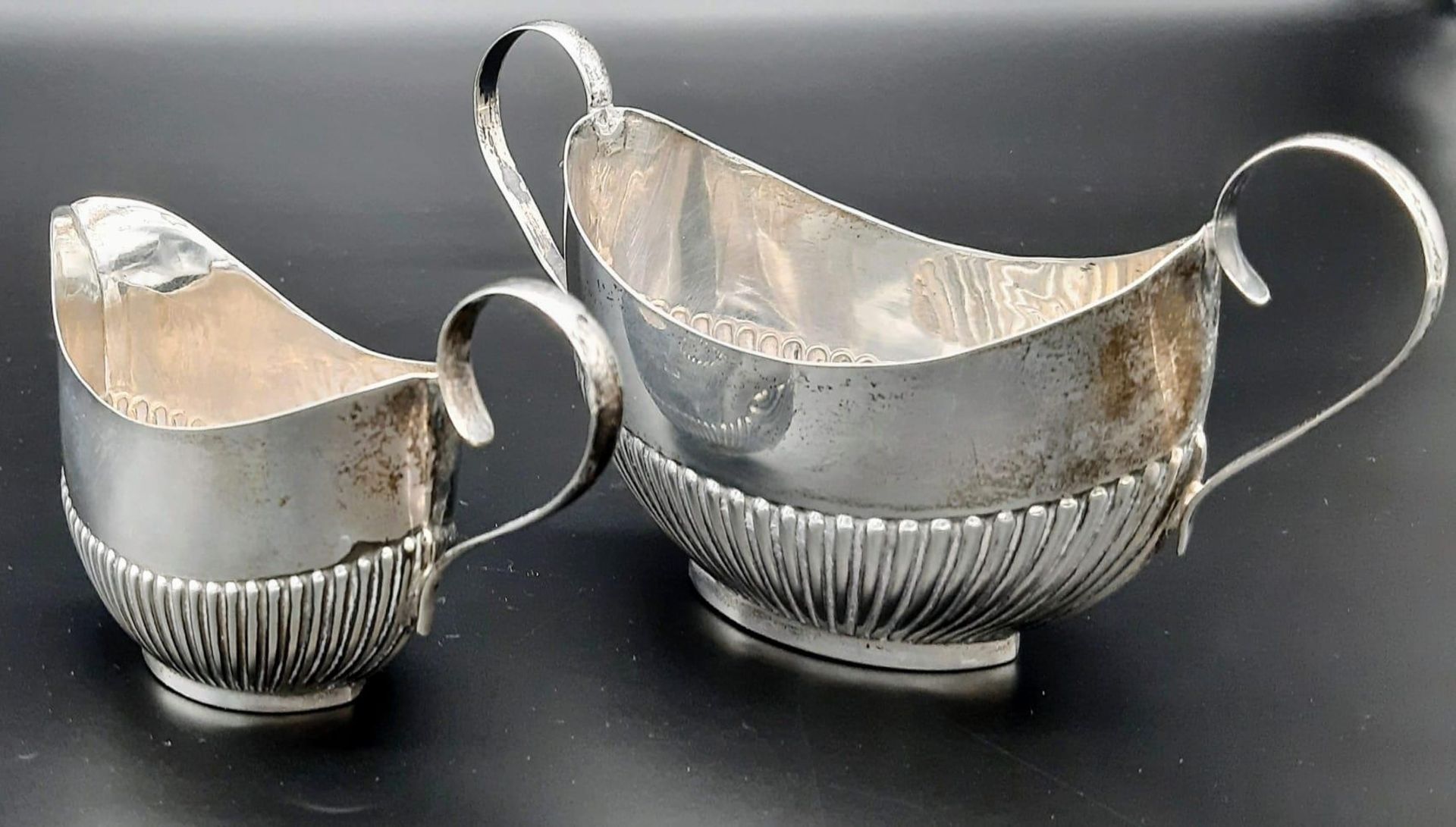 An Antique 925 Silver Sugar Bowl and Creamer. Hallmarks for Birmingham 1902. Makers mark of Alfred - Image 2 of 6