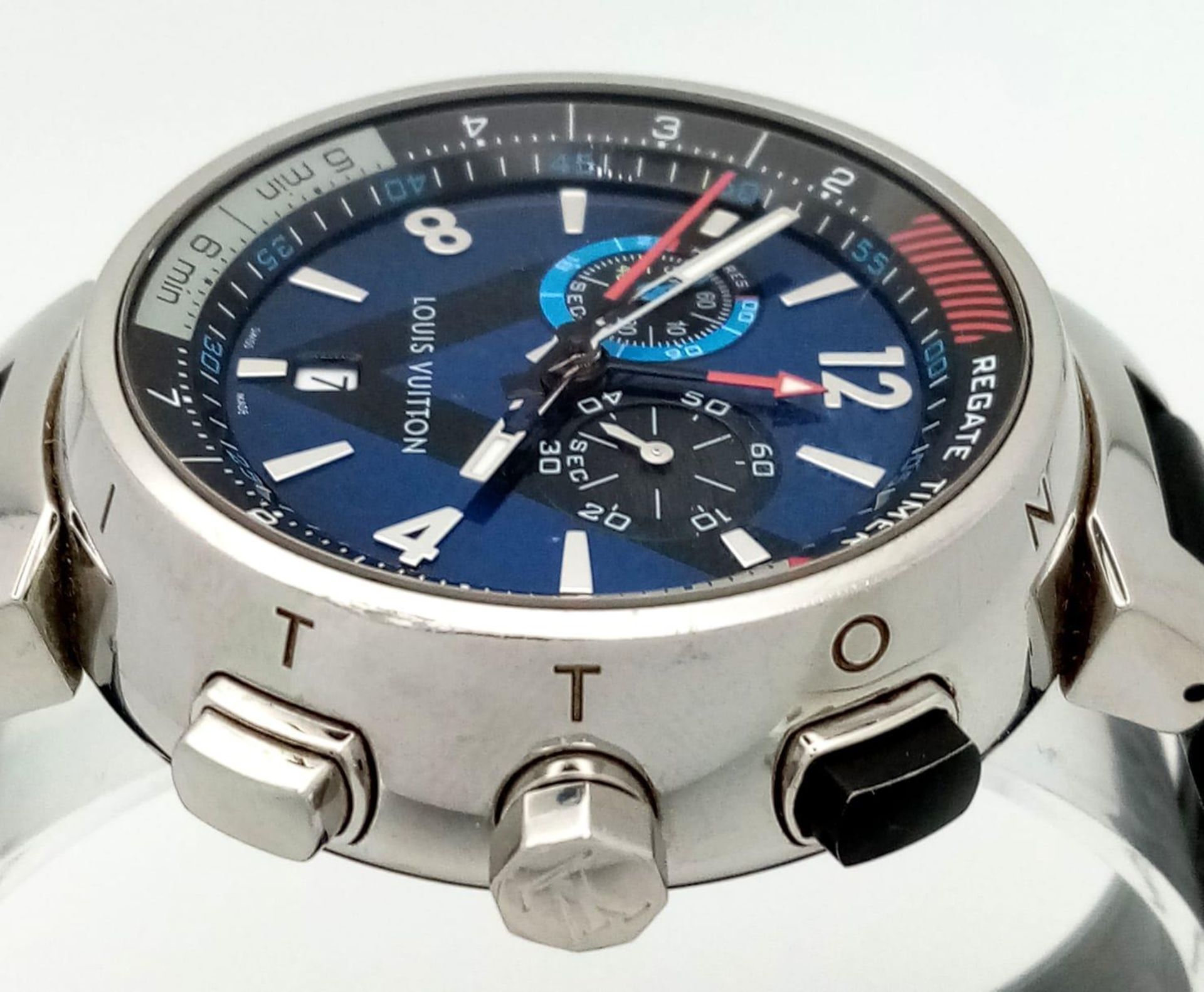 A Louis Vuitton Tambour Regatta Navy Men's Quartz Chronograph Watch. Black LV rubber strap. - Image 7 of 17