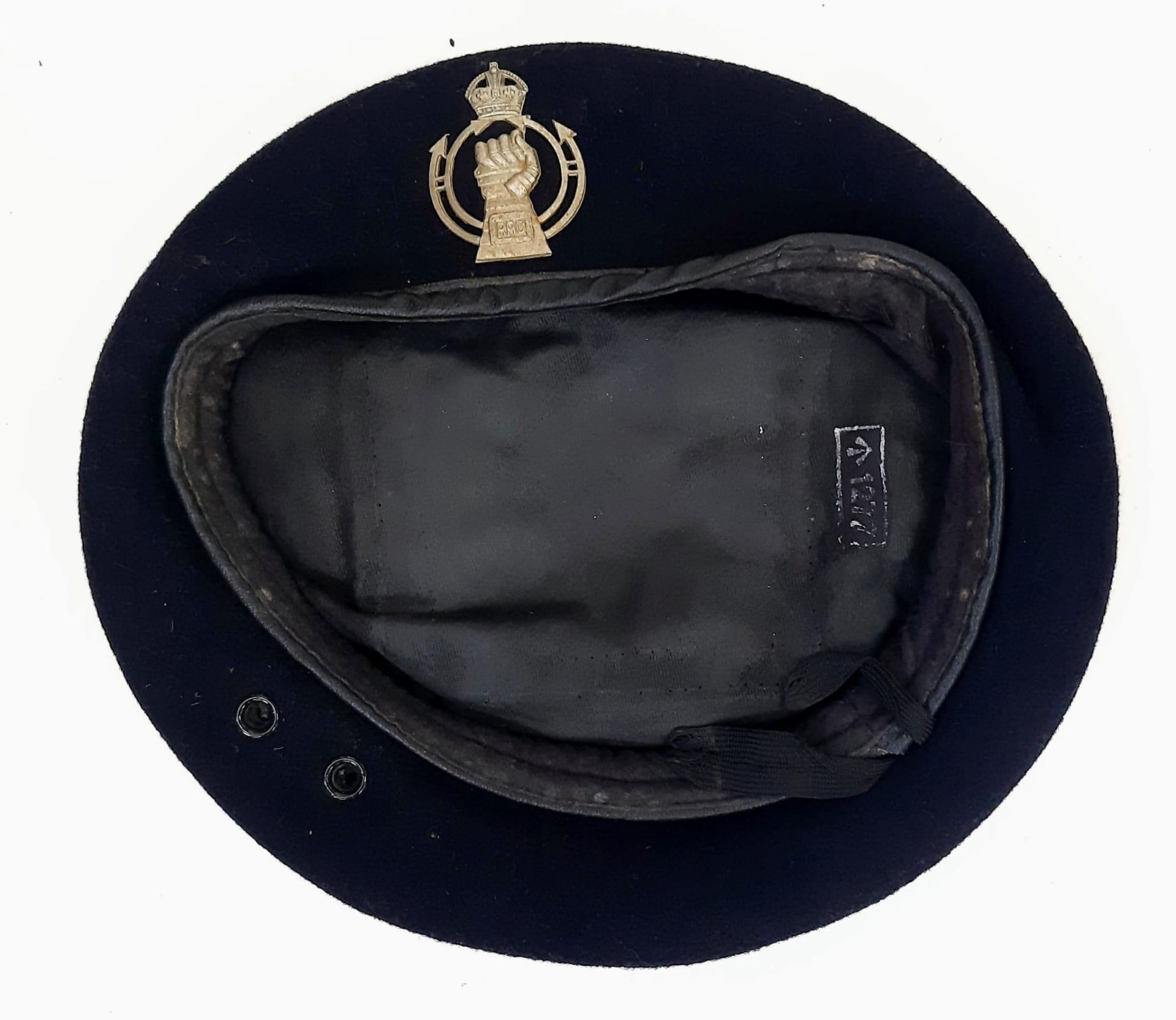 WW2 Royal Armoured Corps Beret. Leather strip over the inner vents. - Image 5 of 6