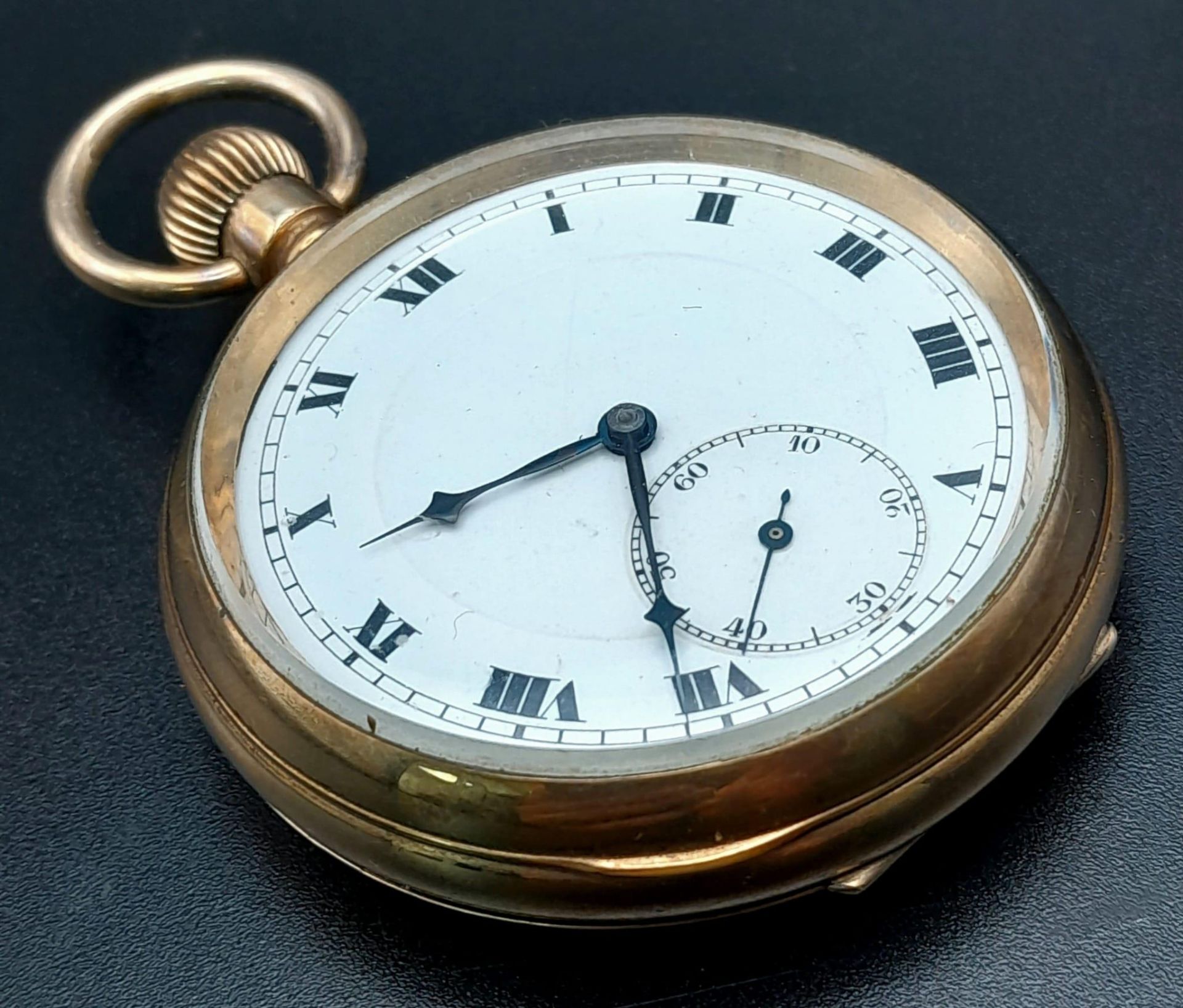 An Antique Illinois Gold Plated Pocket Watch with a Buren Movement. 5cm diameter. White dial with