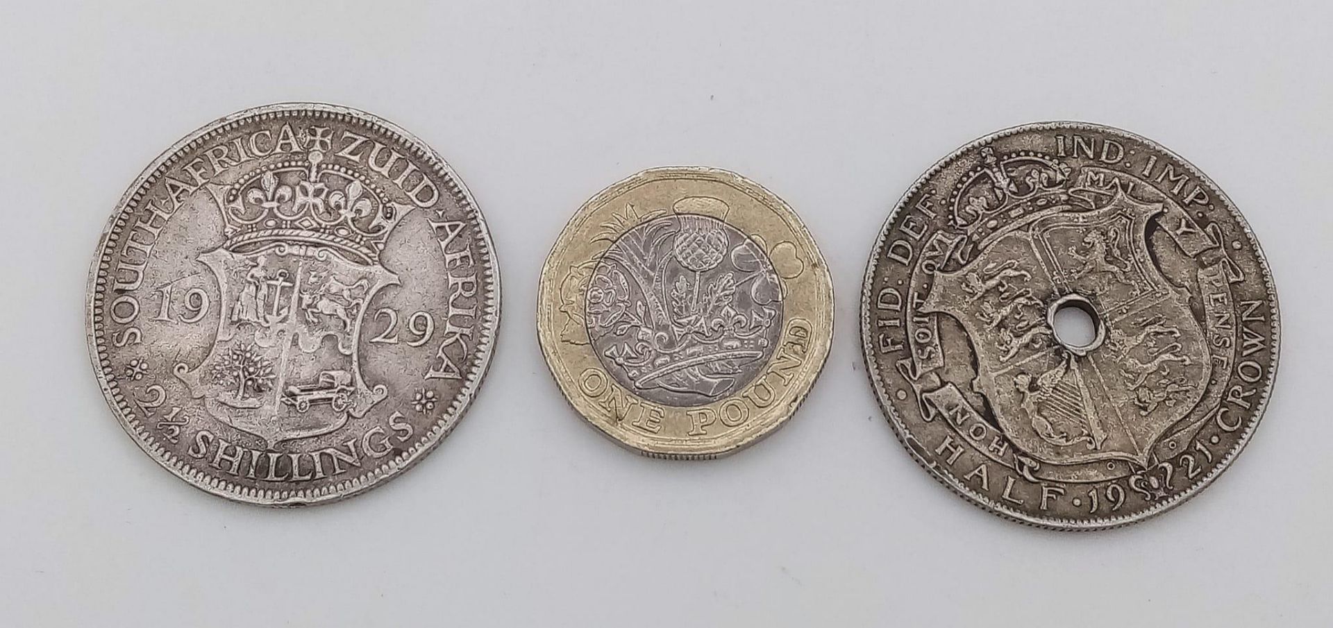 A Parcel of Two Vintage Silver Coins Comprising; 1) A 925 Silver 1929 South African 2 1/2 Shilling