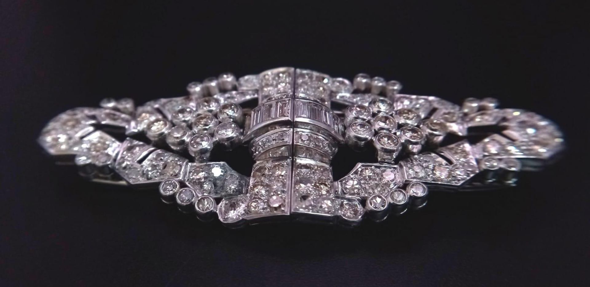 An Art Deco Style 18K White Gold and Diamond Double Clip Brooch. 2ct approx. of round brilliant - Image 7 of 7
