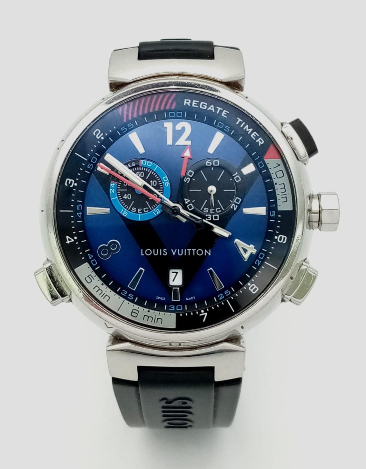 A Louis Vuitton Tambour Regatta Navy Men's Quartz Chronograph Watch. Black LV rubber strap. - Image 3 of 17