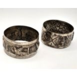 Two Interesting Antique Silver Napkin Rings of South-East Asian Origin. 32.4g total weight.