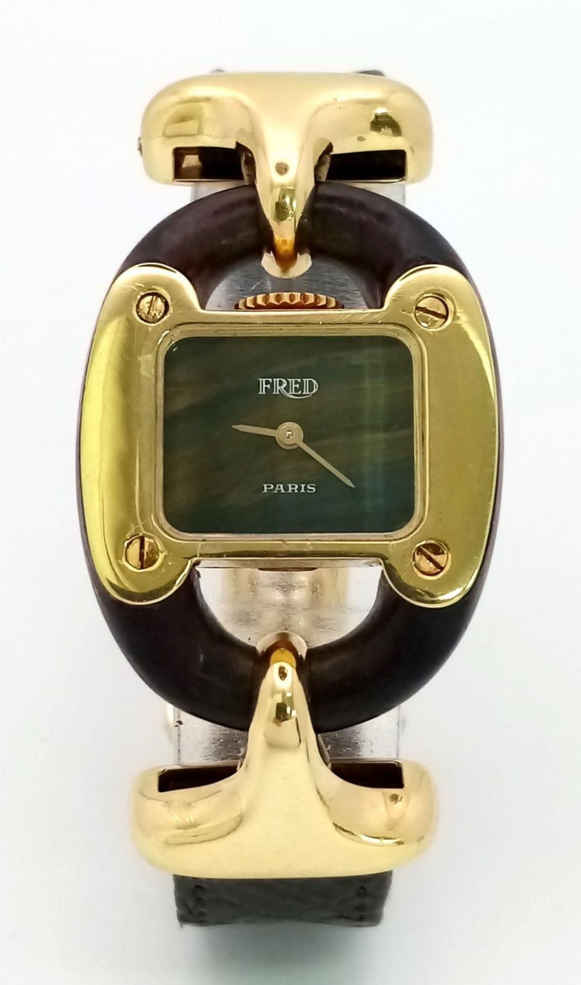 A very rare Fred of Paris 18K Gold Ladies Watch. Black leather and gilded metal bracelet. 18k gold - Image 3 of 13