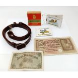 WW2 German Items from the British Channel Islands. Consisting of: occupation money, German cigarette
