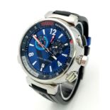 A Louis Vuitton Tambour Regatta Navy Men's Quartz Chronograph Watch. Black LV rubber strap.