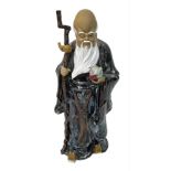 A Superb Vintage Oriental Large Glazed Porcelain Figure of a Monk with Character Marks to Base. 45cm