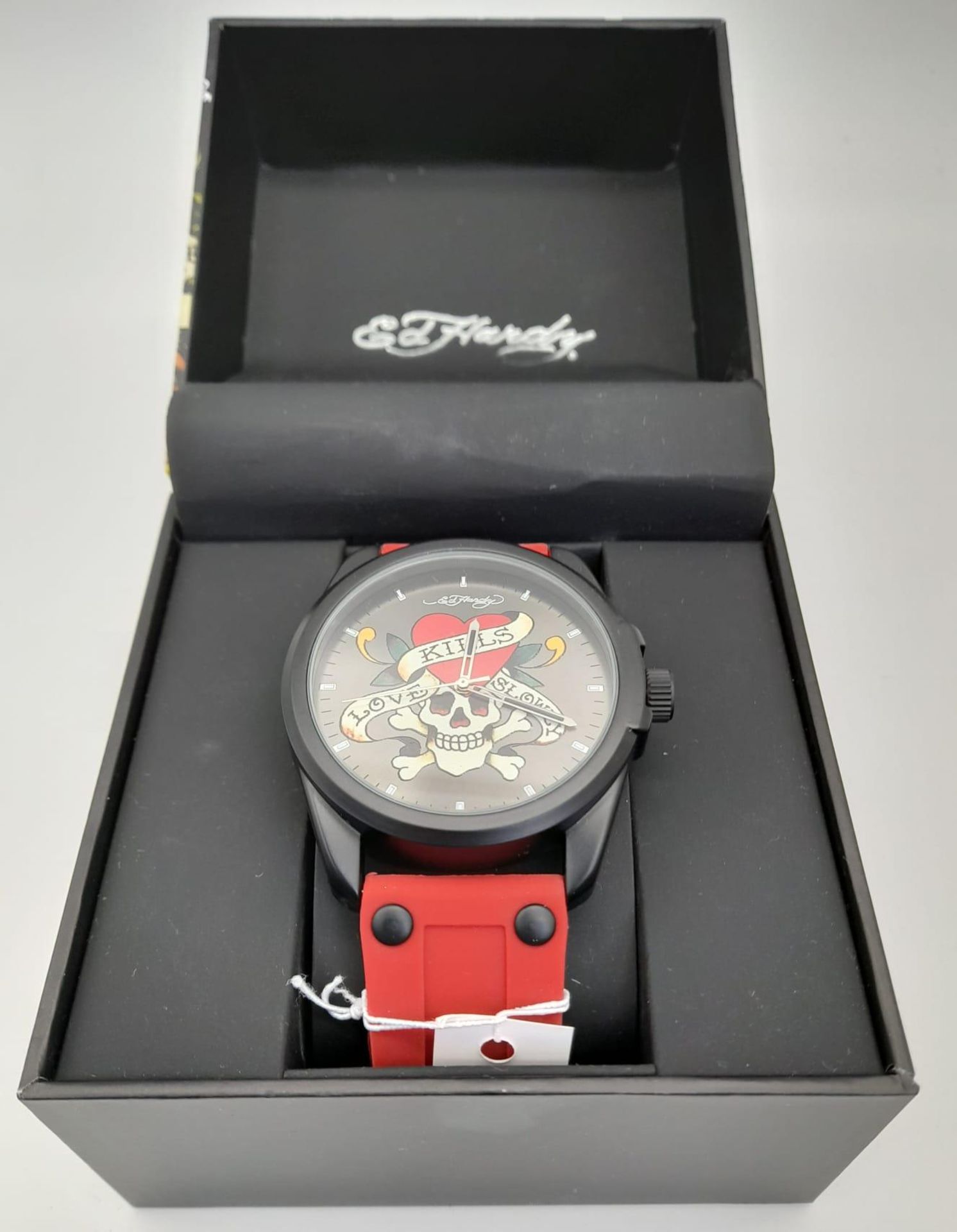 Three Different Style Ed Hardy Skull Quartz Watches. As new, in boxes. All in need of a battery so - Image 2 of 4