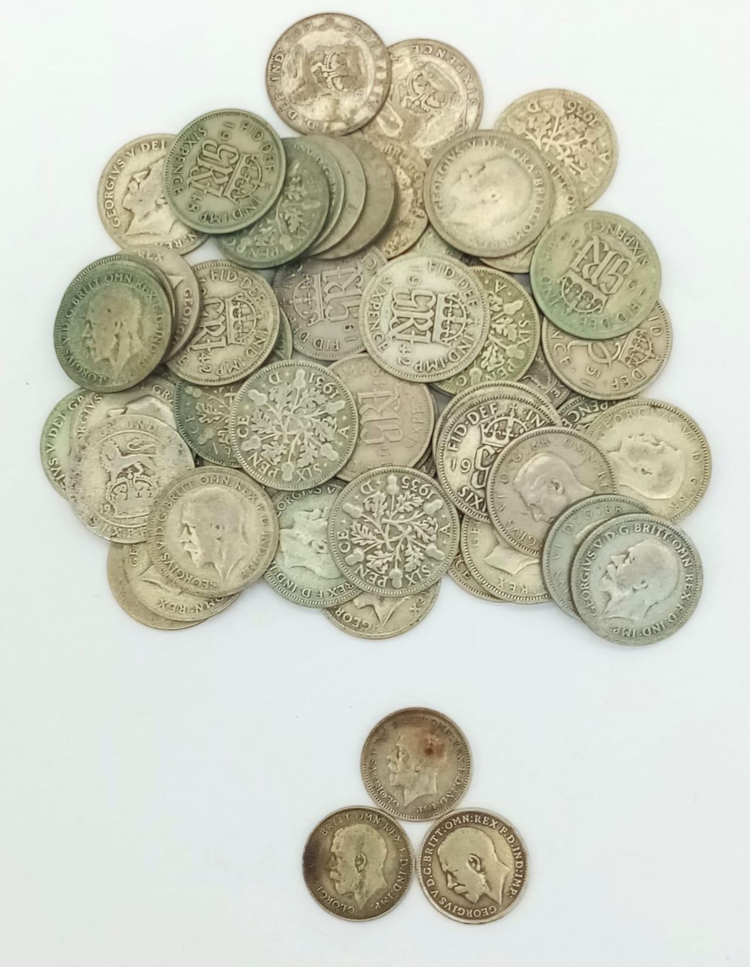 A Collection of 54 Pre 1947 British Silver Sixpence Coins plus Three Silver Threepence coins. - Image 2 of 3