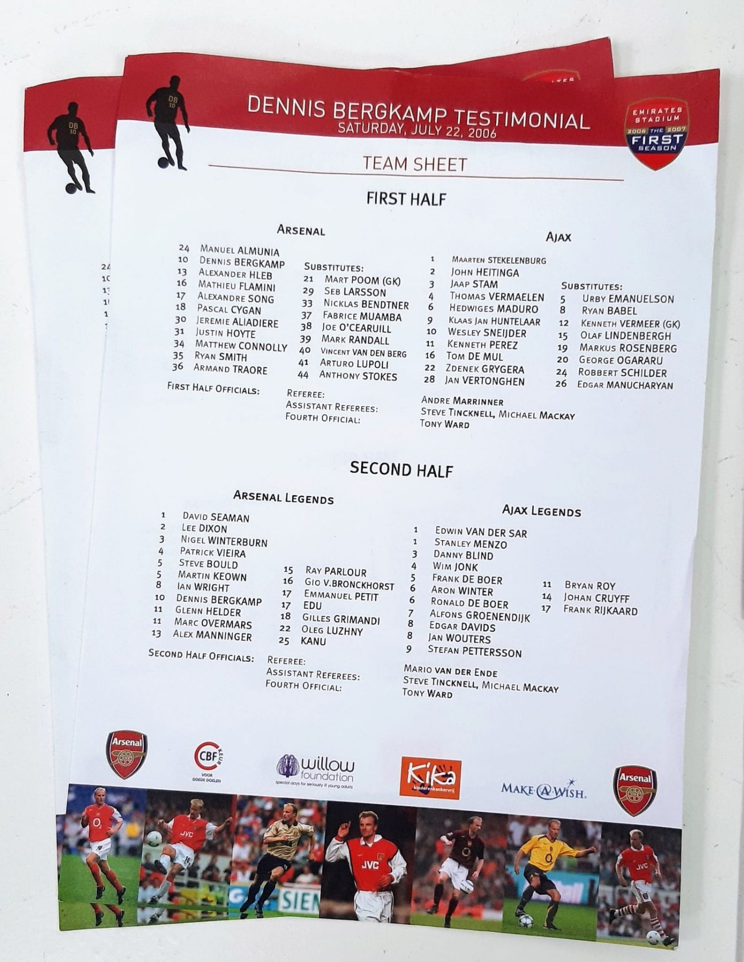 Gunners' hero Dennis Bergkamp's testimonial match package from July 22, 2006 - the first played at - Image 3 of 5