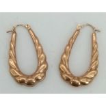 A Vintage Pair of 9K Rose Gold Elongated Hoop Earrings. 3cm. 1.7g total weight.