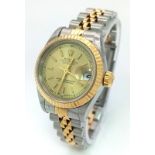 A Bi-Metal Rolex Oyster Perpetual Datejust Ladies Watch. Bi-metal bracelet and case - 26mm. Gold