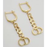 18K YELLOW GOLD CD CHRISTIAN DIOR STYLE DROP EARRINGS. TOTAL WEIGHT 5.5G
