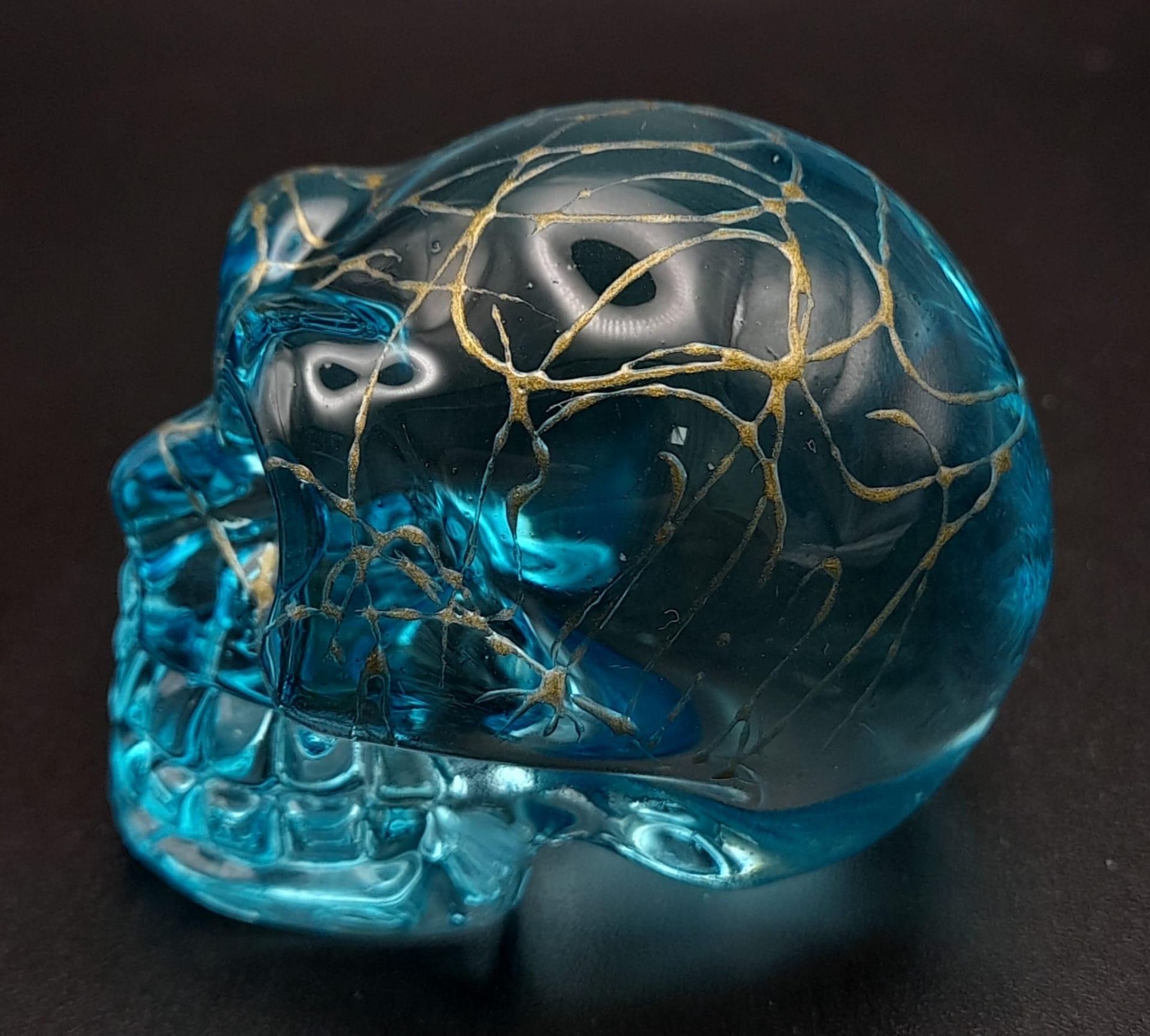 A Hand-Carved Blue Crystal Quartz Skull Figure. Paperweight or curiosity. %cm x 4cm - Image 2 of 5