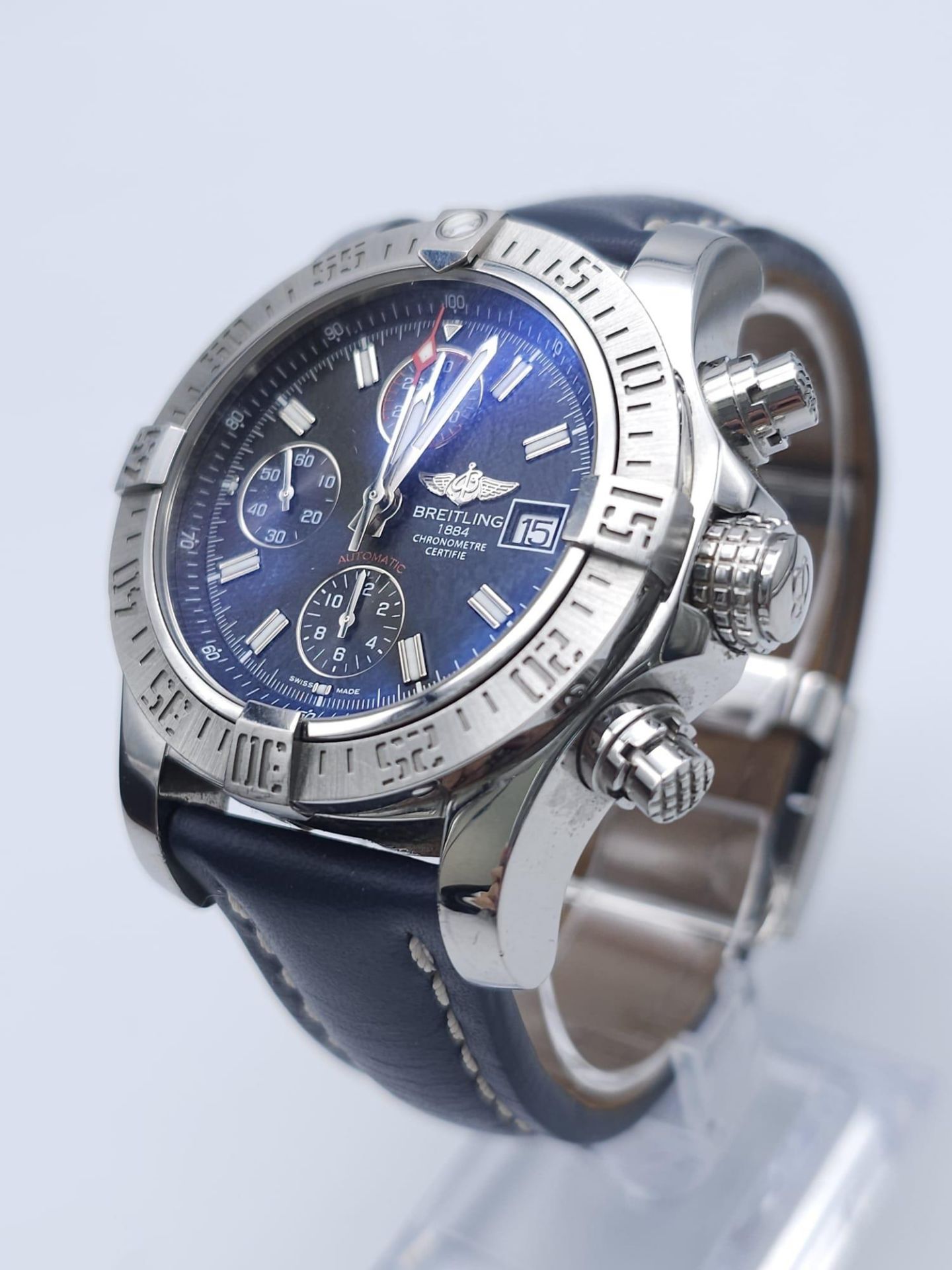 A Breitling Automatic Chronograph Avenger II Gents Watch. Blue leather strap. Stainless steel case - - Image 2 of 20
