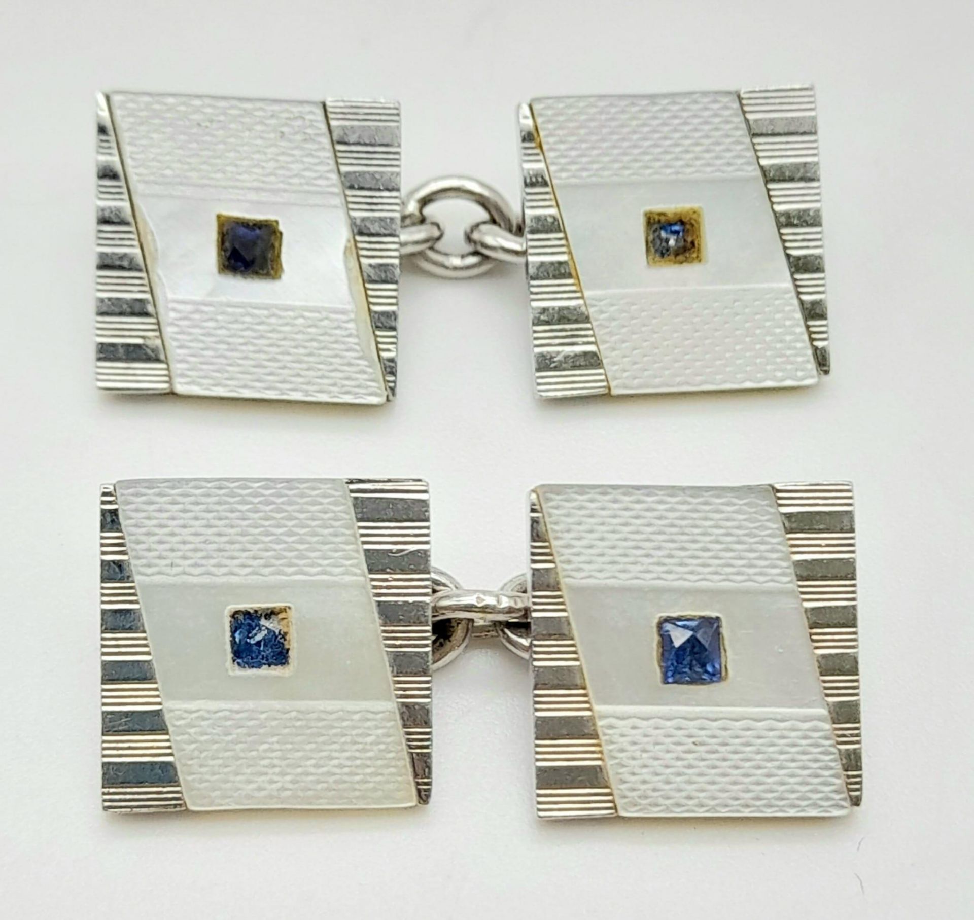 Pair of 9k white gold cufflinks, mother of pearl decorated square faces, weight 5.7g ref 13229