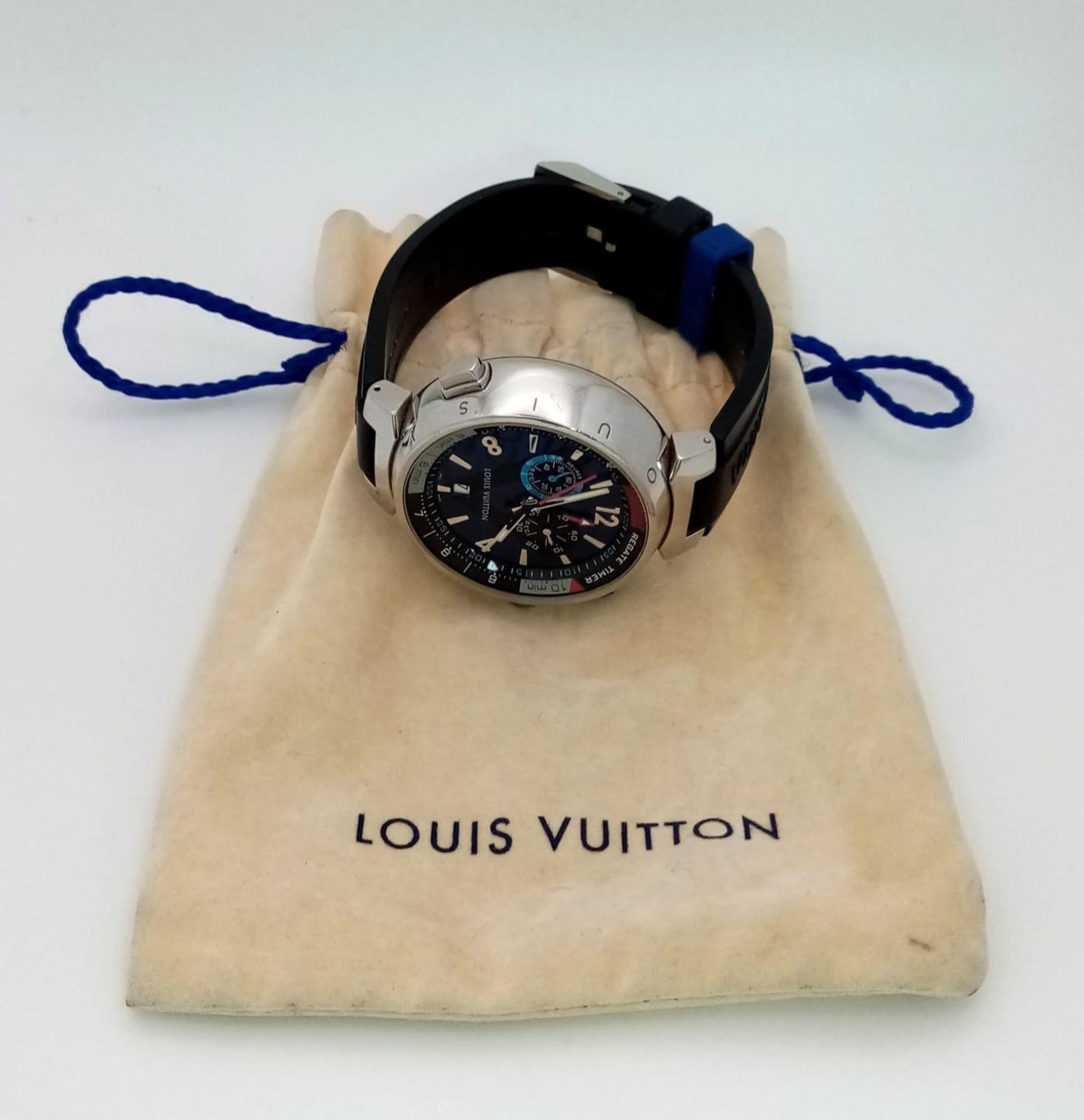A Louis Vuitton Tambour Regatta Navy Men's Quartz Chronograph Watch. Black LV rubber strap. - Image 14 of 17