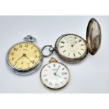 Three Pocket Watches: An Antique Silver W.H. Thompson (5cm diameter - 116g) Full Hunter - In need of